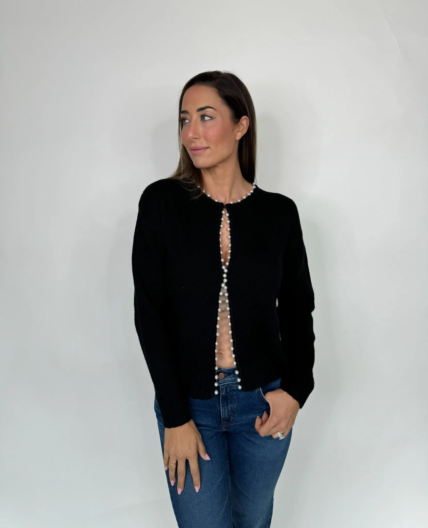 Splendid Emmy Pearl Cardigan Black
