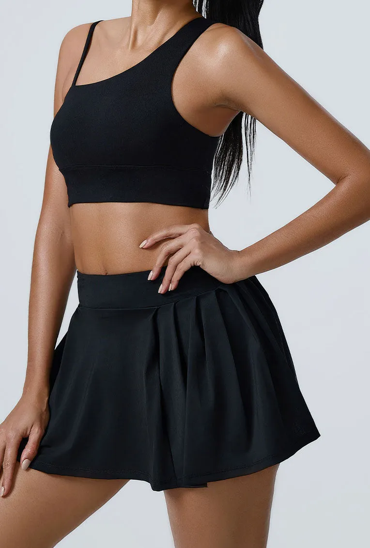 Sport Wear Set with Asymmetrical shoulder straps Bra and Skirt
