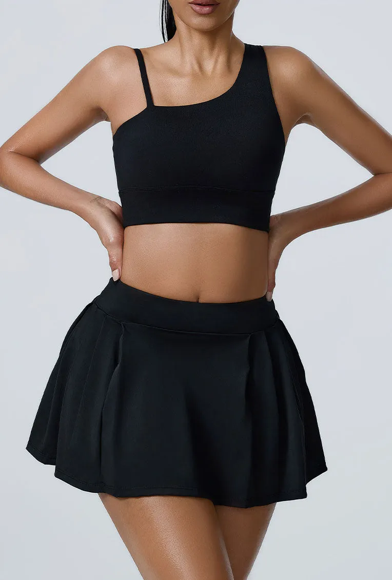 Sport Wear Set with Asymmetrical shoulder straps Bra and Skirt
