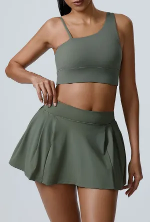 Sport Wear Set with Asymmetrical shoulder straps Bra and Skirt
