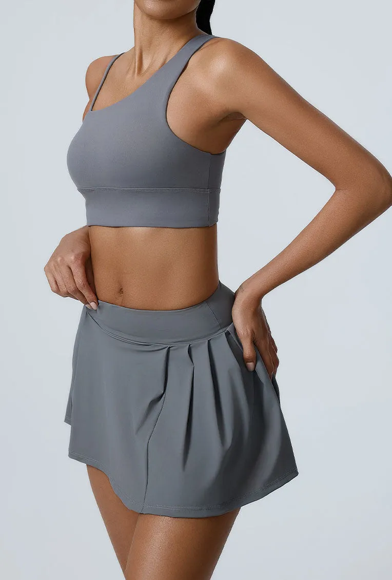 Sport Wear Set with Asymmetrical shoulder straps Bra and Skirt
