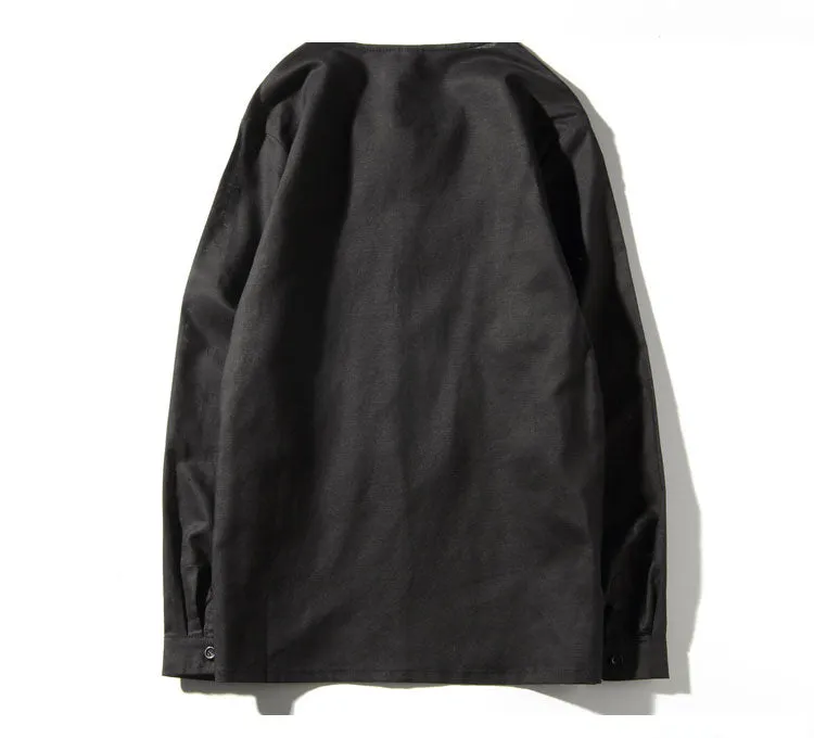 Spring Chinese Men's Wear Cotton and Hemp T-shirt, Loose Long-sleeved Round-collar Hanjacket, Men's Large Bottom Shirt and Linen