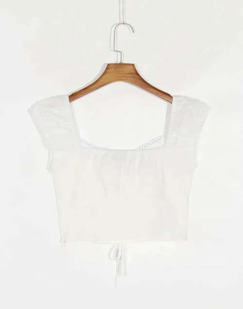 Square Neck Drawstring Tops Blosue