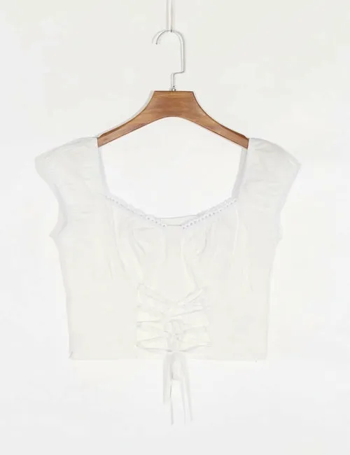 Square Neck Drawstring Tops Blosue