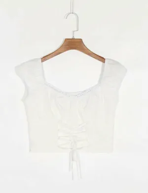 Square Neck Drawstring Tops Blosue