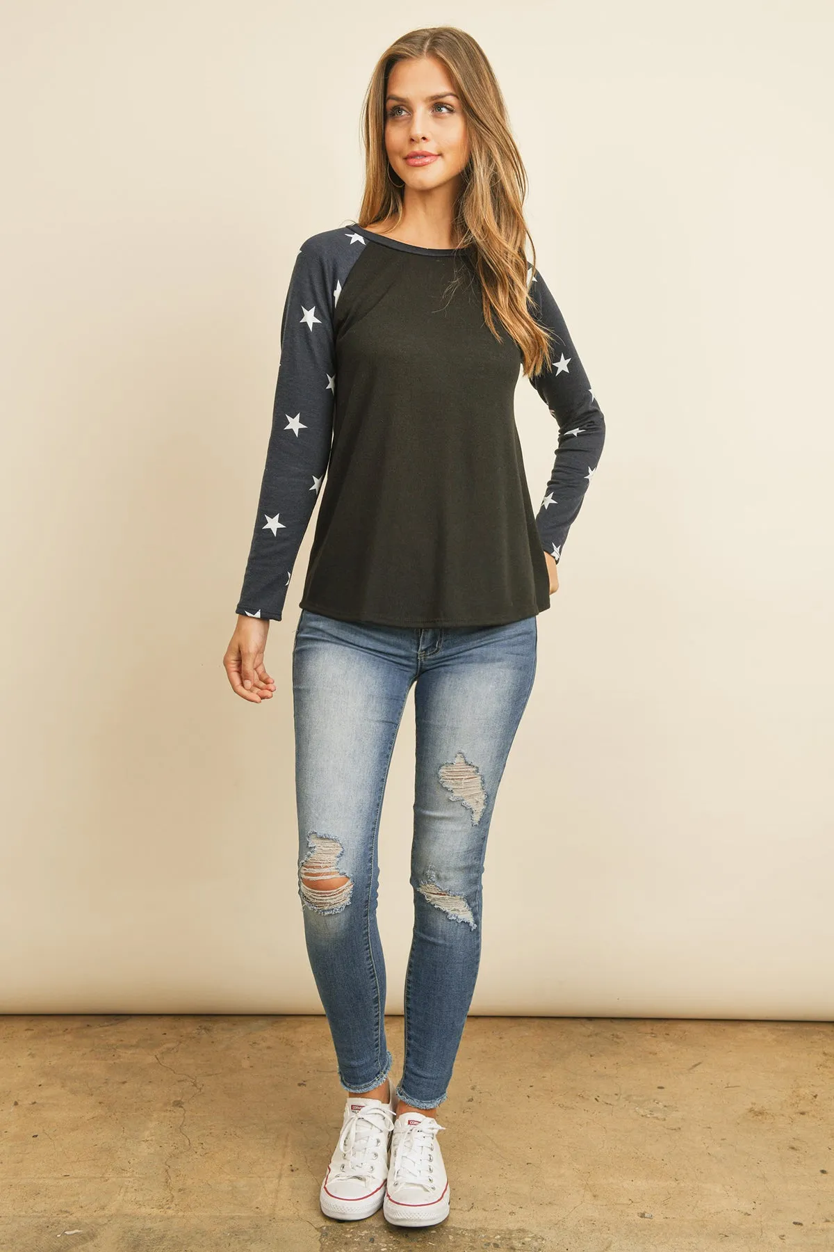 Star Contrast Sleeve Top