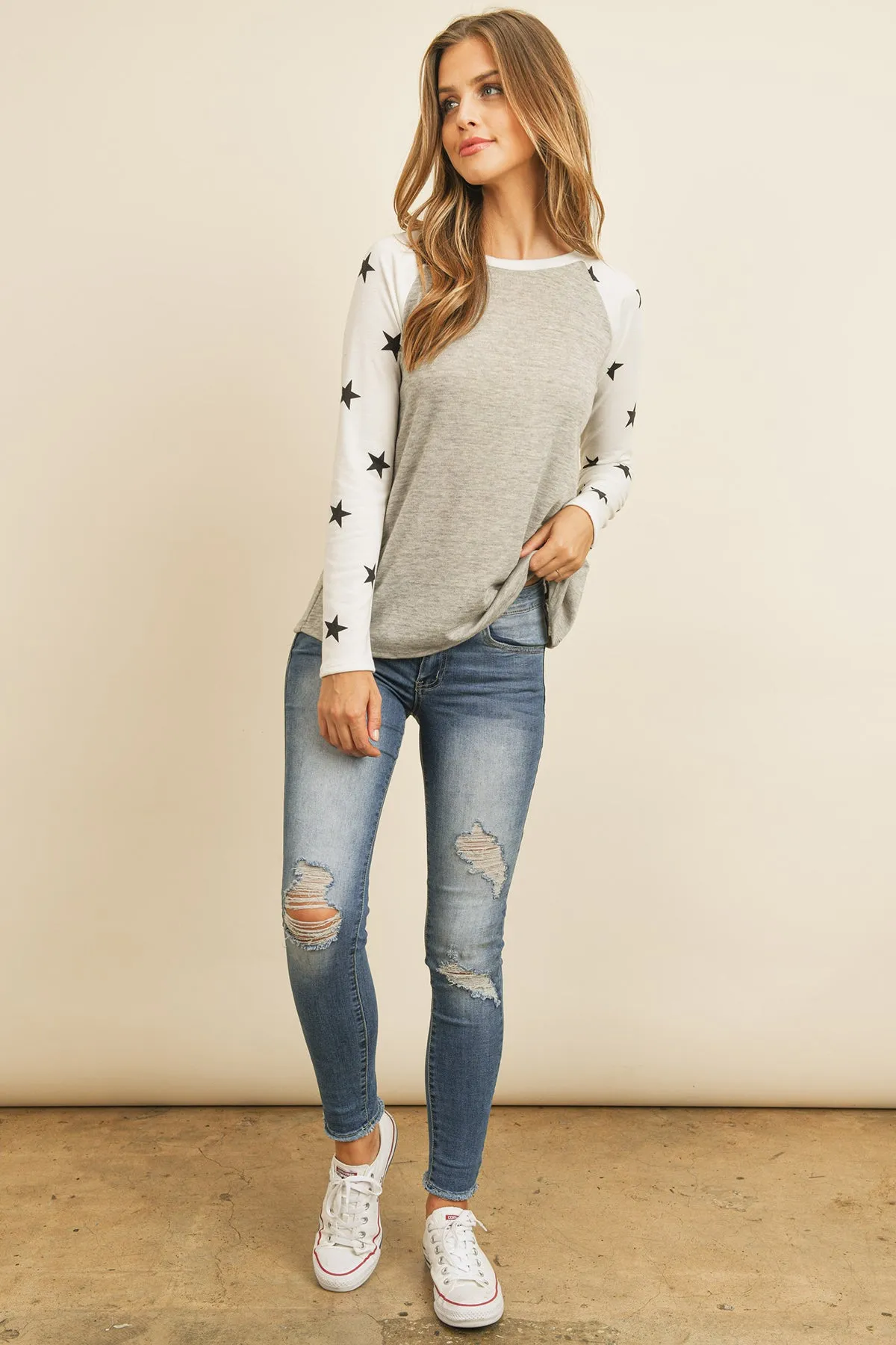 Star Contrast Sleeve Top
