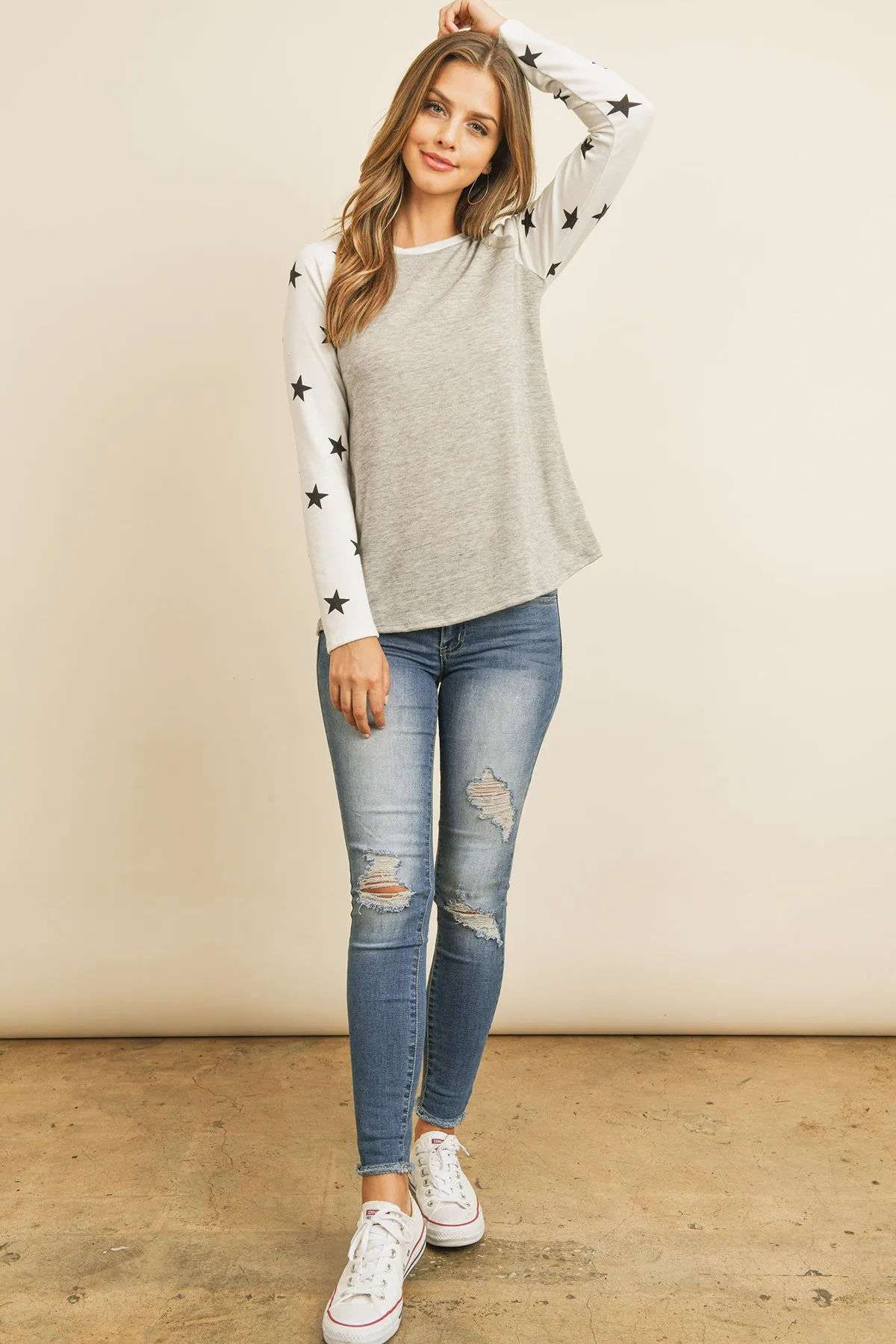 Star Contrast Sleeve Top
