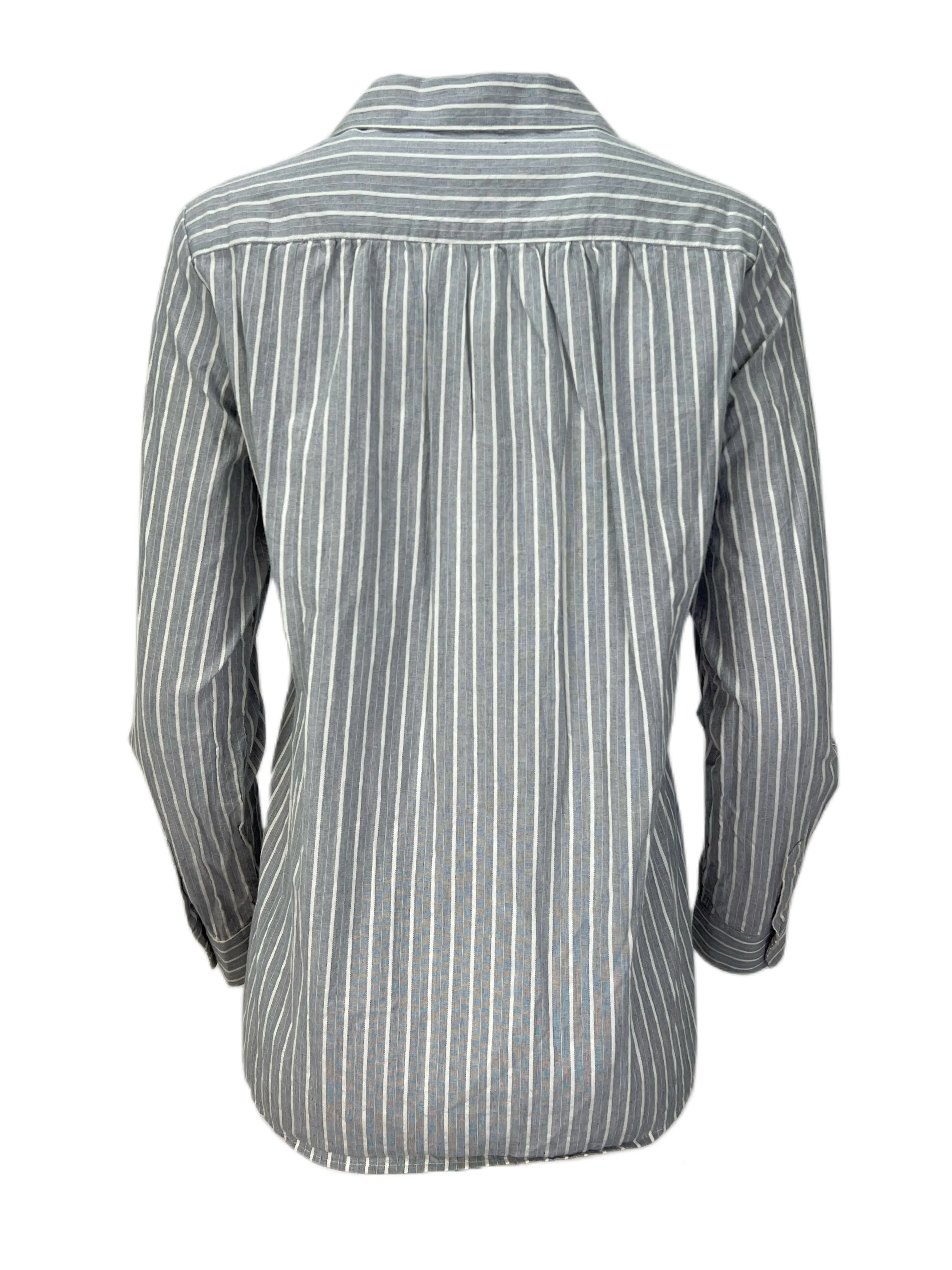 STEVEN ALAN Women's Navy Gathered Work Striped Long Sleeve Casual Shirt NWT