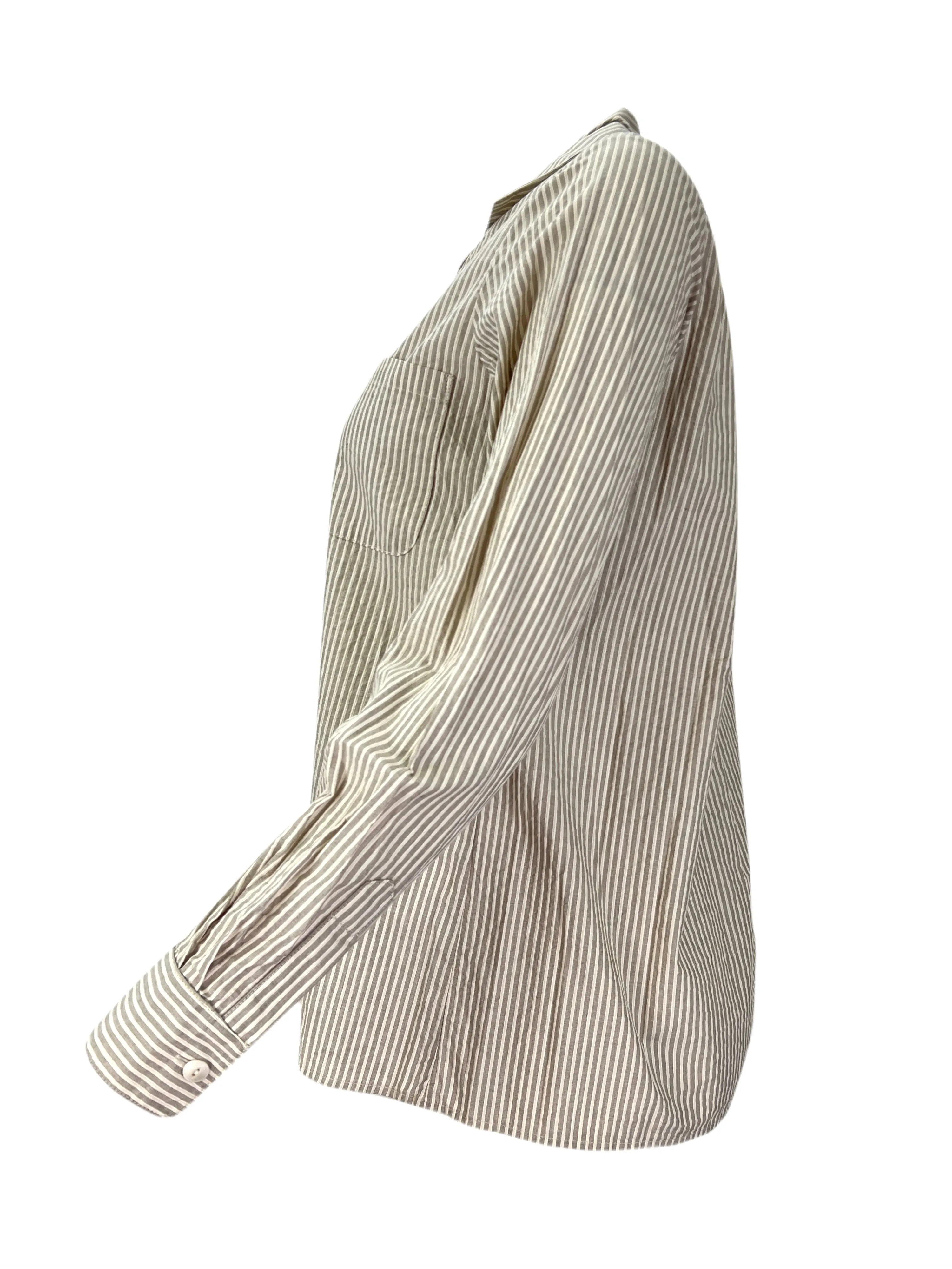 STEVEN ALAN Women's White Gathered Work Striped Casual Shirt Sz S NWT