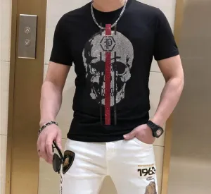 Streetwear Men Diamonds Rhinestones  Skulls Graphic  T Shirt Male  Fashion Tees Casual