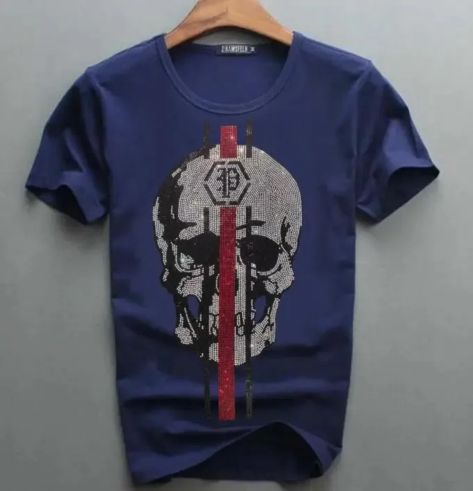 Streetwear Men Diamonds Rhinestones  Skulls Graphic  T Shirt Male  Fashion Tees Casual