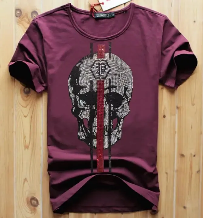 Streetwear Men Diamonds Rhinestones  Skulls Graphic  T Shirt Male  Fashion Tees Casual