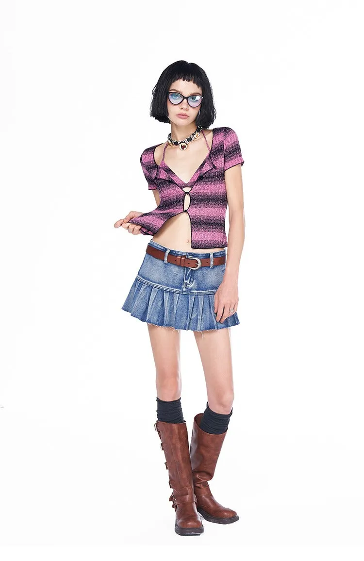Striped Button Up Short Sleeve Cardigan