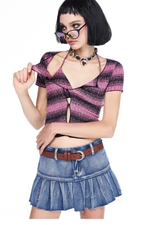Striped Button Up Short Sleeve Cardigan