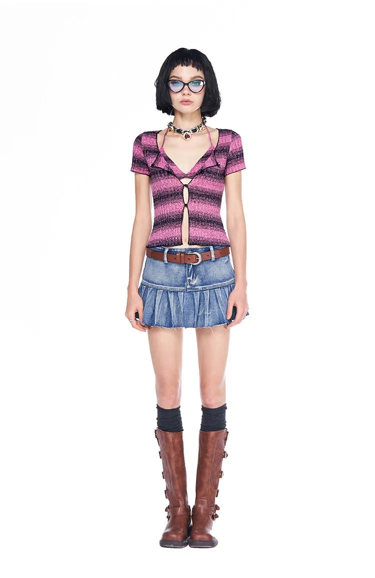 Striped Button Up Short Sleeve Cardigan
