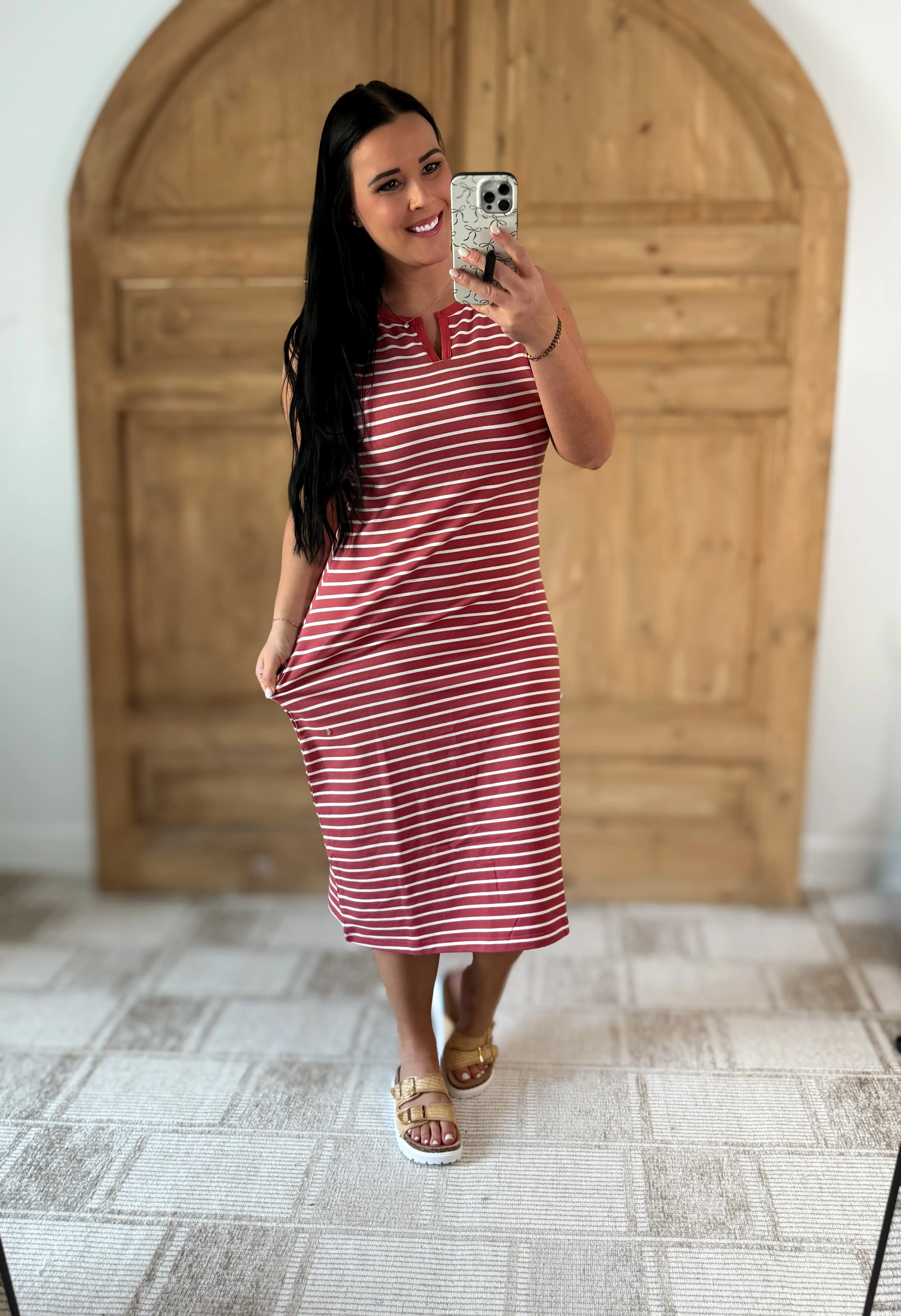 STRIPED MIDI DRESS CHERRY BLOSSOM