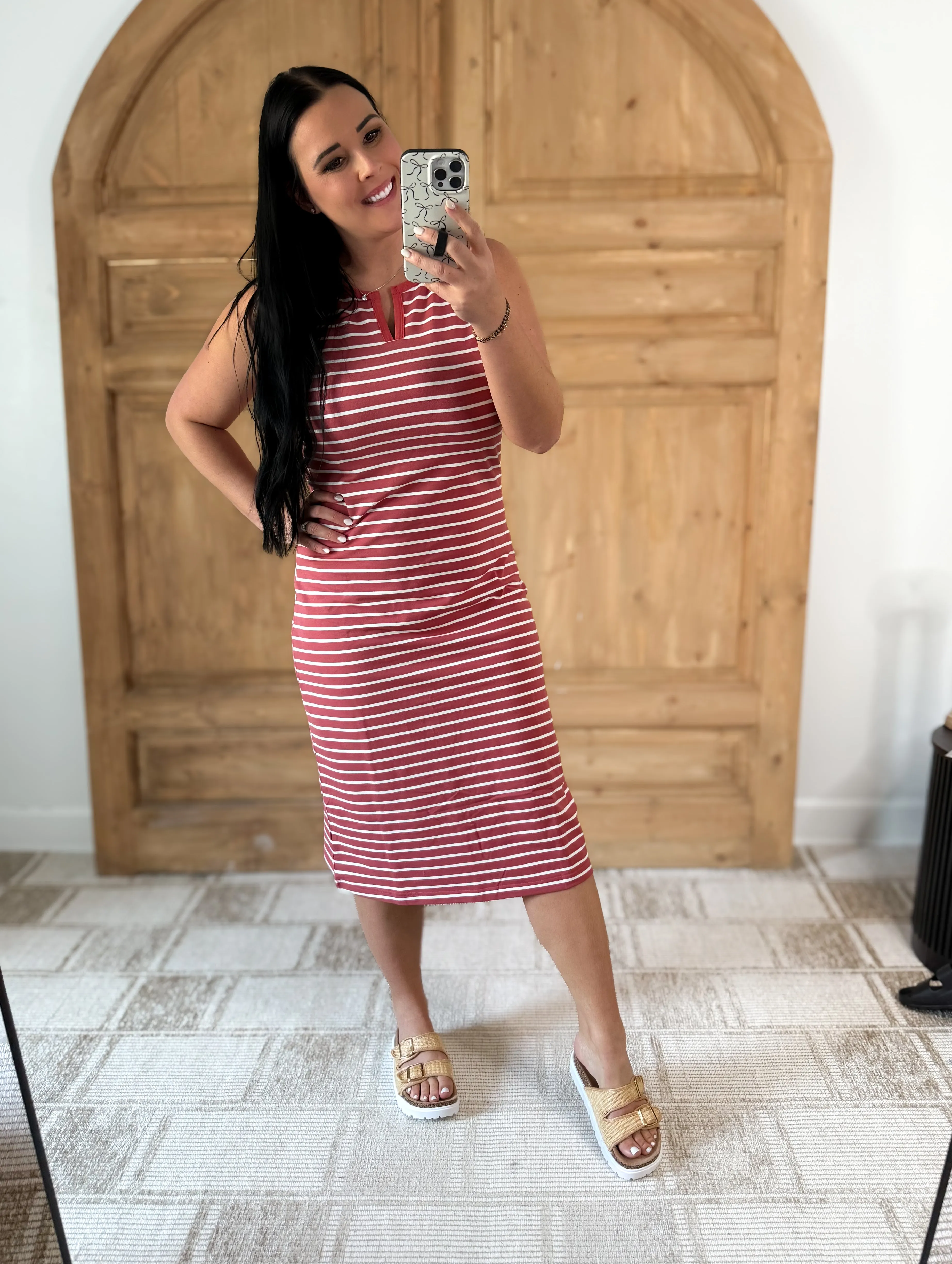 STRIPED MIDI DRESS CHERRY BLOSSOM