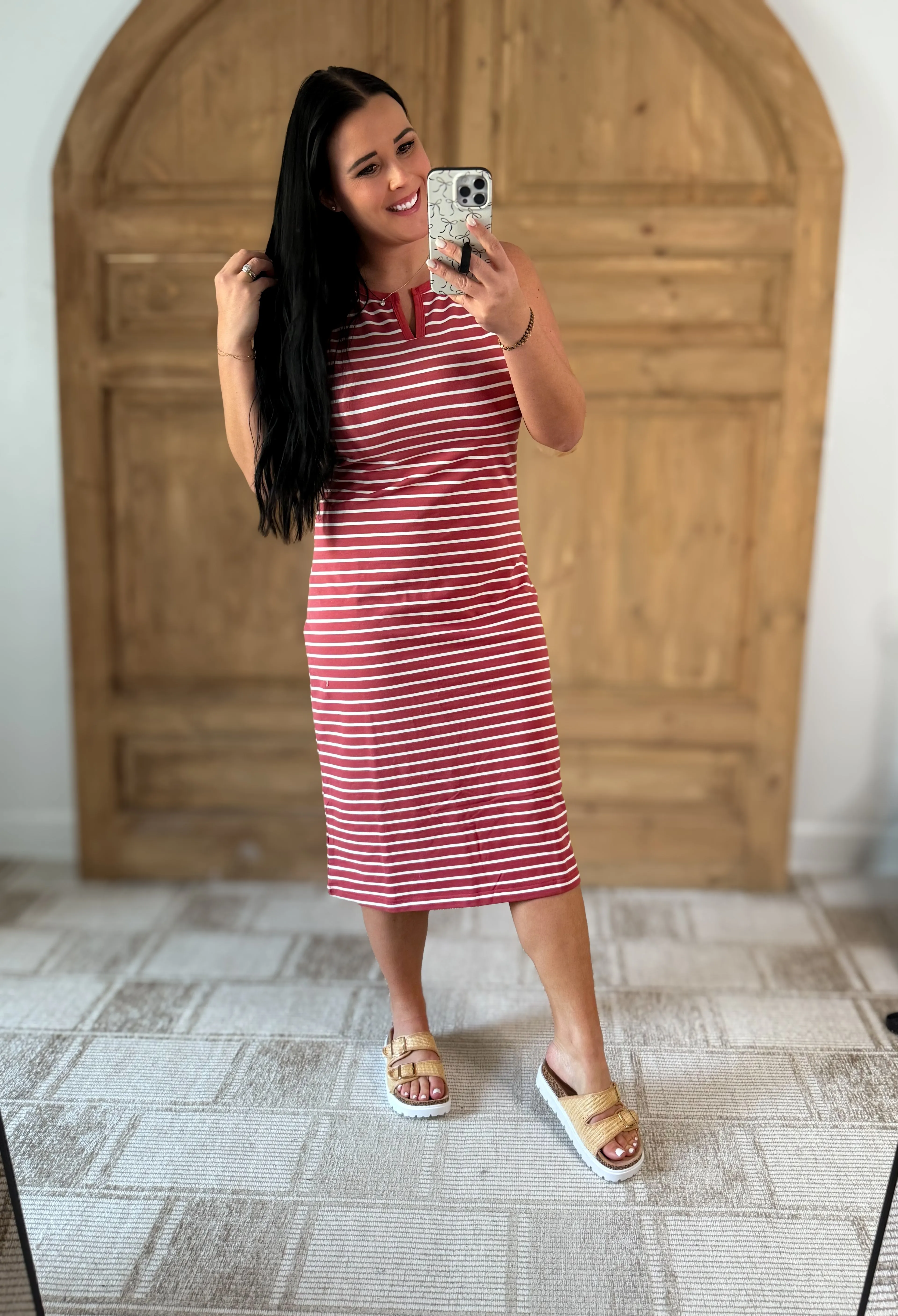 STRIPED MIDI DRESS CHERRY BLOSSOM