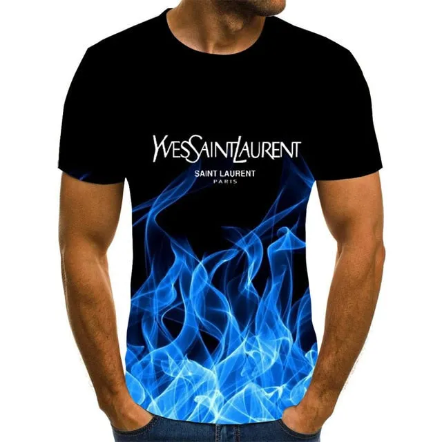 Summer 3D flame hip hop men's T-shirt short sleeve T-shirt fashion brand printed pattern high quality men's T-shirt