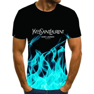Summer 3D flame hip hop men's T-shirt short sleeve T-shirt fashion brand printed pattern high quality men's T-shirt