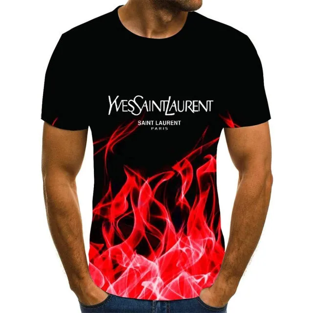 Summer 3D flame hip hop men's T-shirt short sleeve T-shirt fashion brand printed pattern high quality men's T-shirt