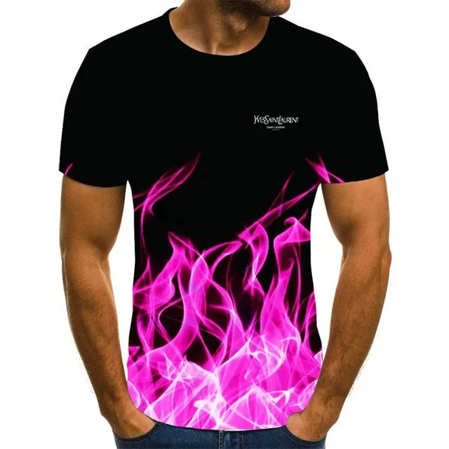 Summer 3D flame hip hop men's T-shirt short sleeve T-shirt fashion brand printed pattern high quality men's T-shirt