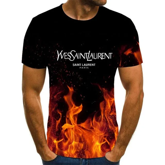 Summer 3D flame hip hop men's T-shirt short sleeve T-shirt fashion brand printed pattern high quality men's T-shirt