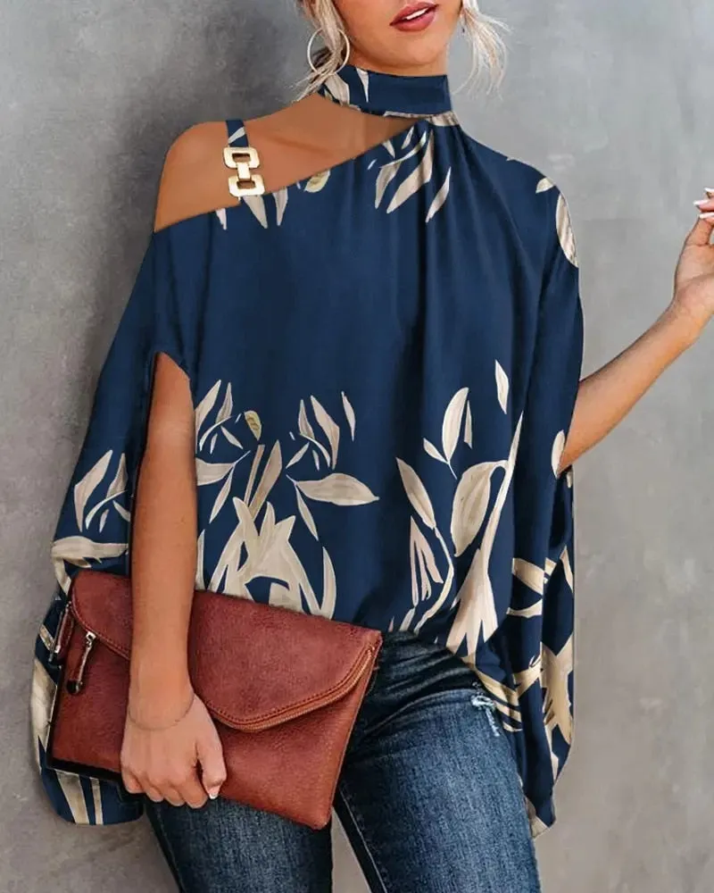 summer hanging neck bat sleeve printed shirt women's shirt 2023 women'sindependent station wish explosive