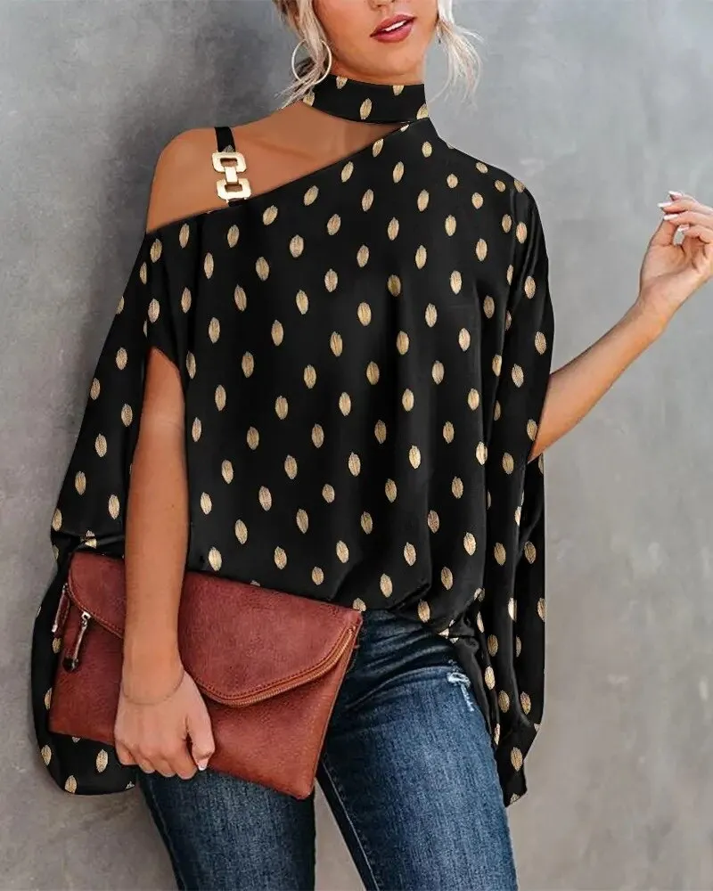 summer hanging neck bat sleeve printed shirt women's shirt 2023 women'sindependent station wish explosive