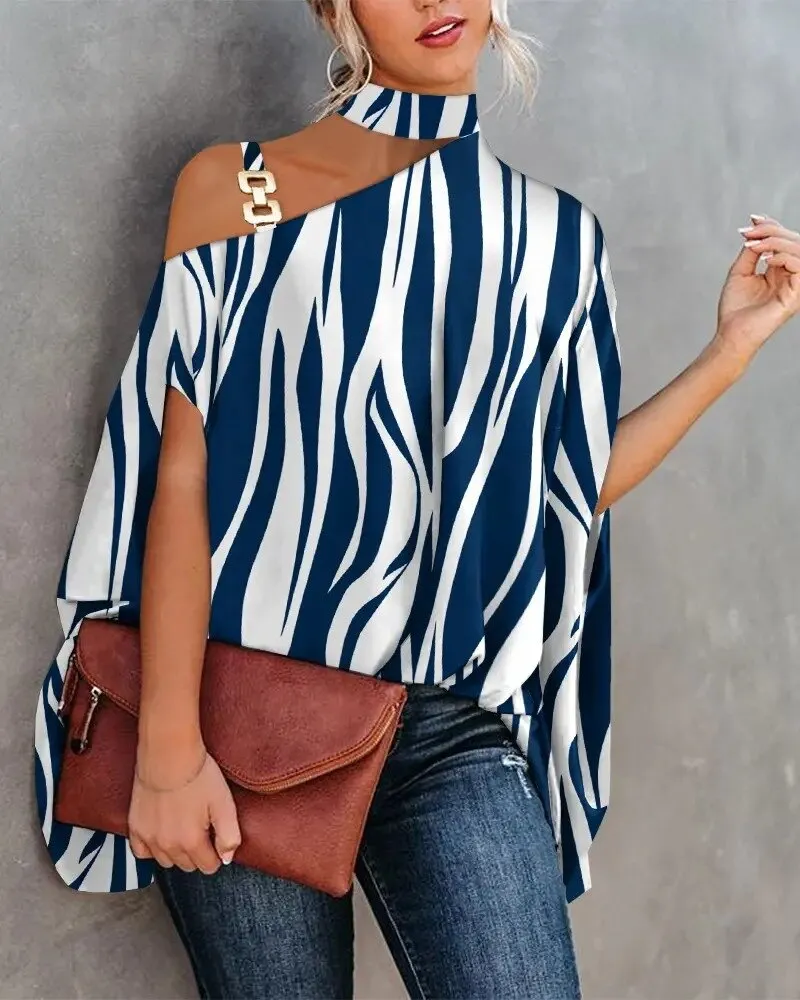 summer hanging neck bat sleeve printed shirt women's shirt 2023 women'sindependent station wish explosive