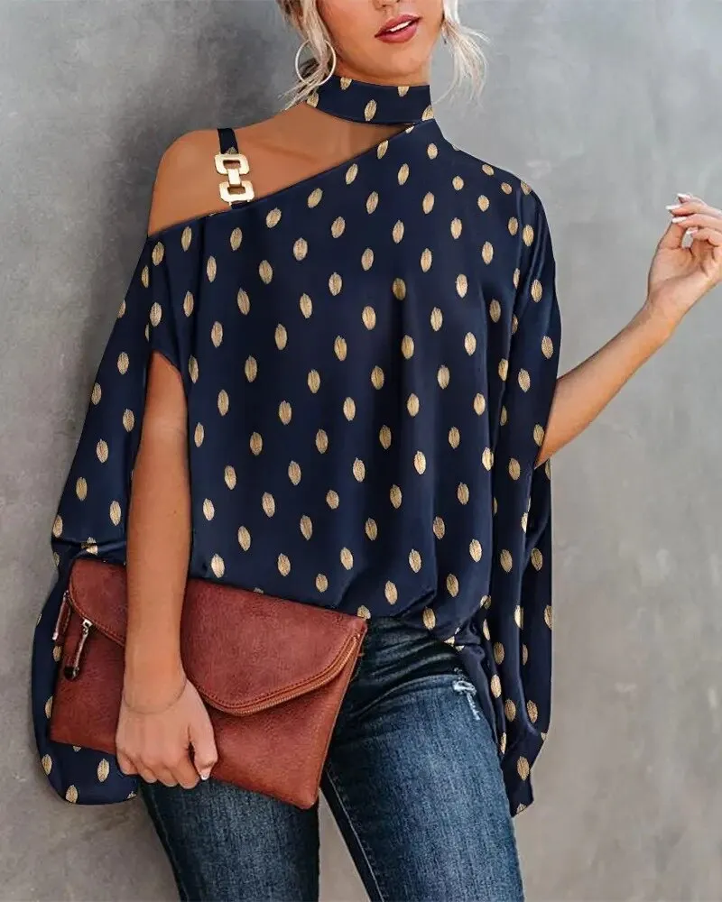 summer hanging neck bat sleeve printed shirt women's shirt 2023 women'sindependent station wish explosive