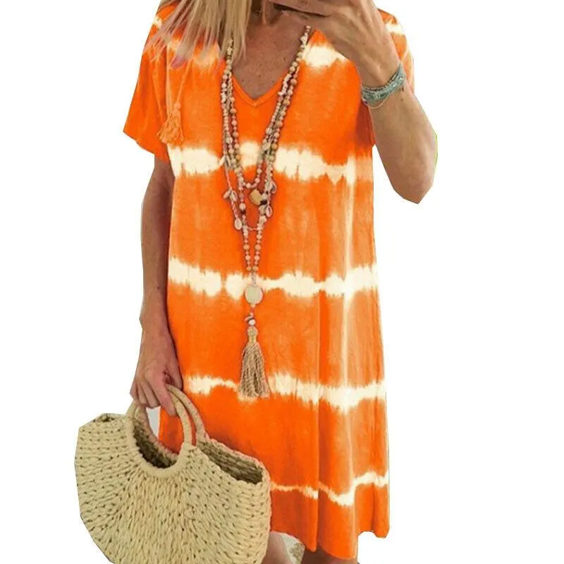 Summer Tie-dye Short Sleeve Mini Sundress
