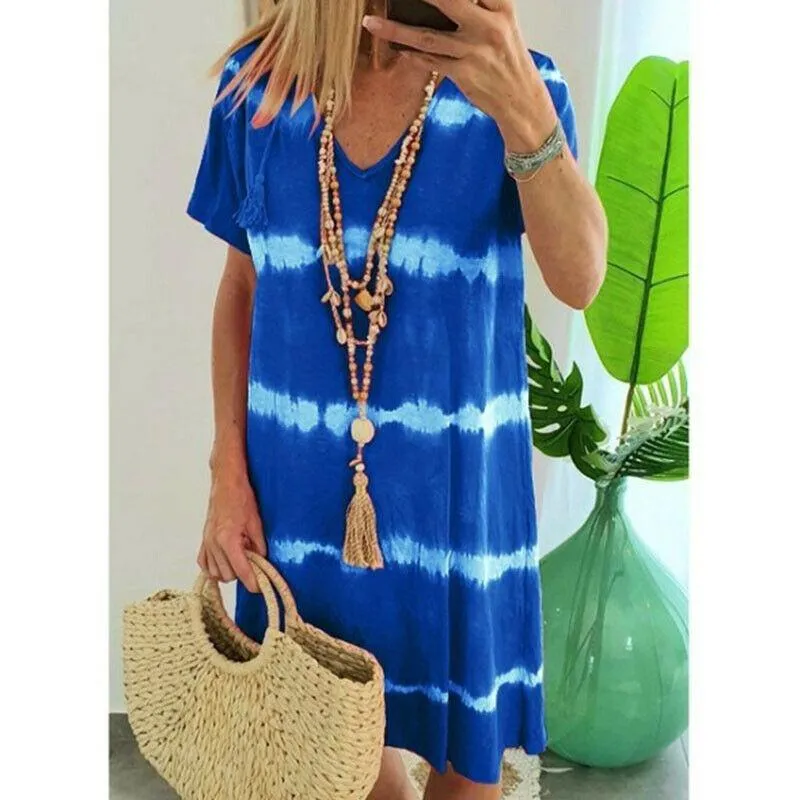Summer Tie-dye Short Sleeve Mini Sundress
