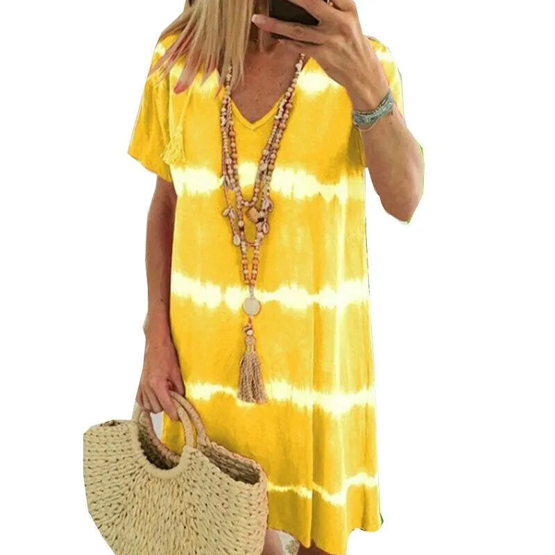 Summer Tie-dye Short Sleeve Mini Sundress