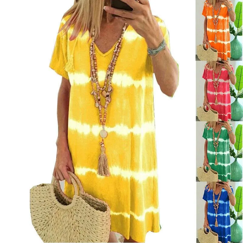 Summer Tie-dye Short Sleeve Mini Sundress