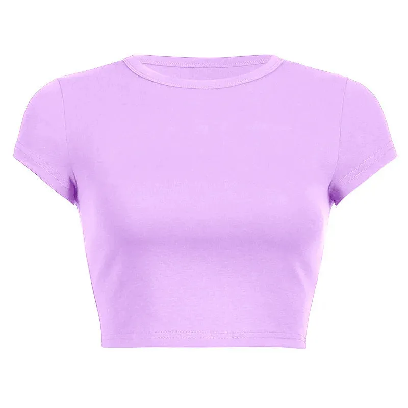 Sweet Purple Short Sleeve Casual Crop Top