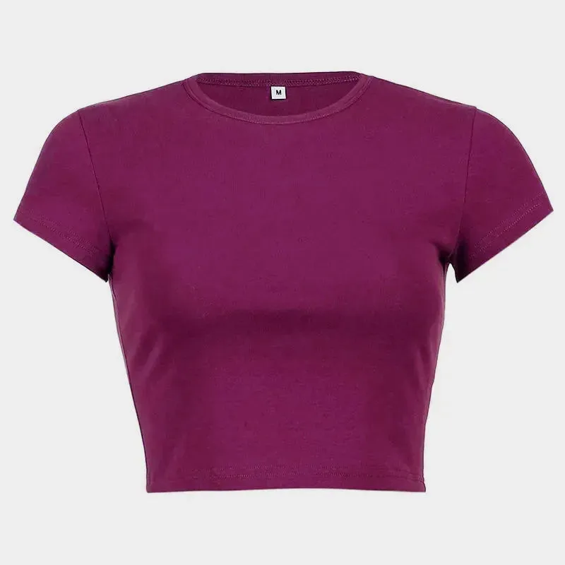 Sweet Purple Short Sleeve Casual Crop Top