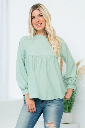 Swiss Dot Long Sleeve Round Neck Top
