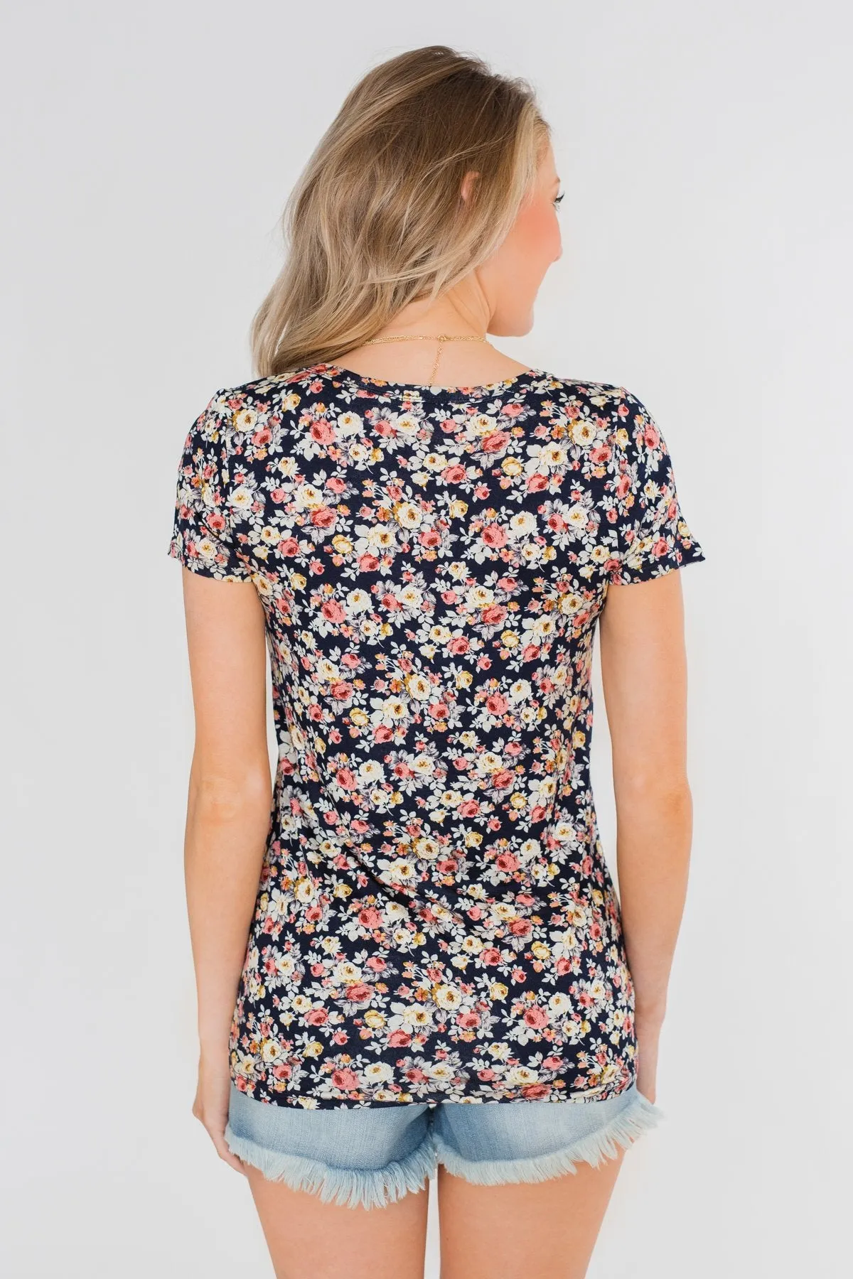 Take Me Away Floral Criss-Cross Top- Navy