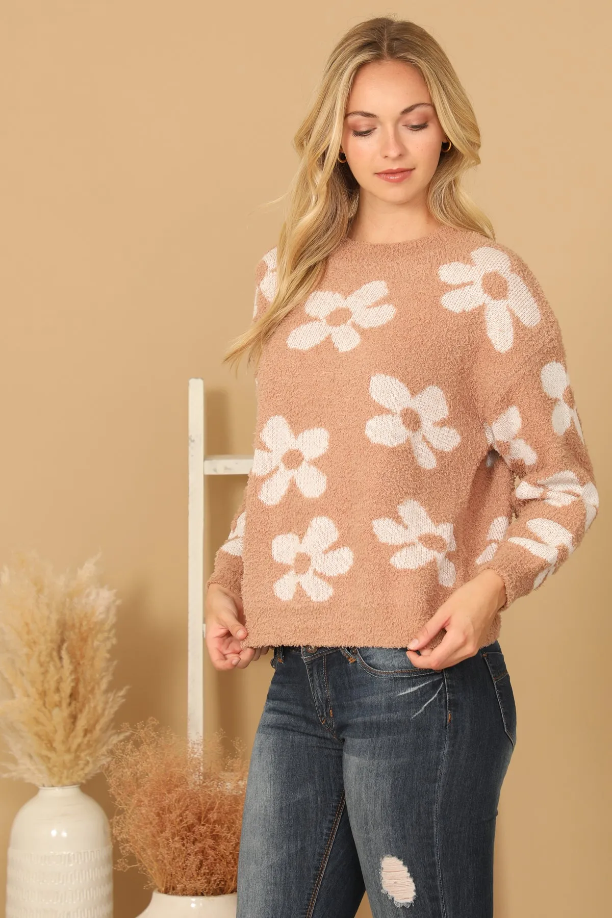 TERRY KNITTED FLORAL SWEATER
