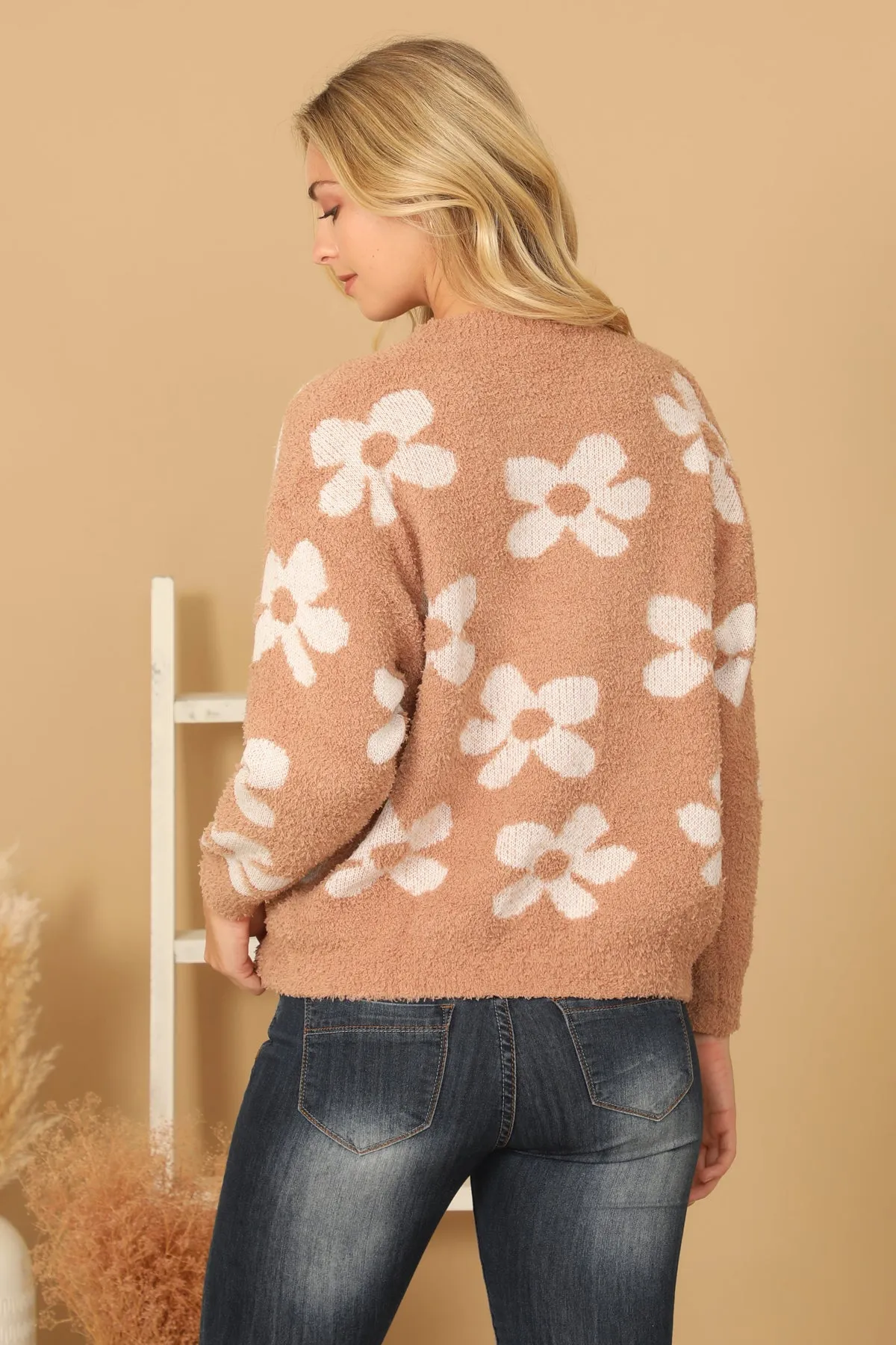 TERRY KNITTED FLORAL SWEATER