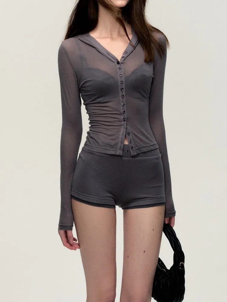 Thin Hoodie Casual Plain Tops