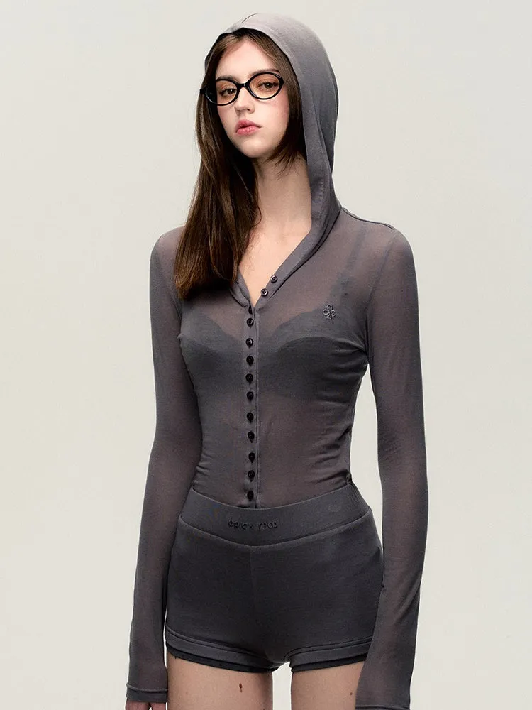 Thin Hoodie Casual Plain Tops