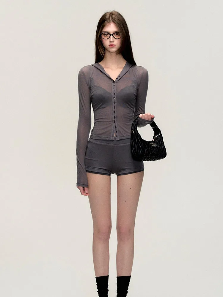 Thin Hoodie Casual Plain Tops