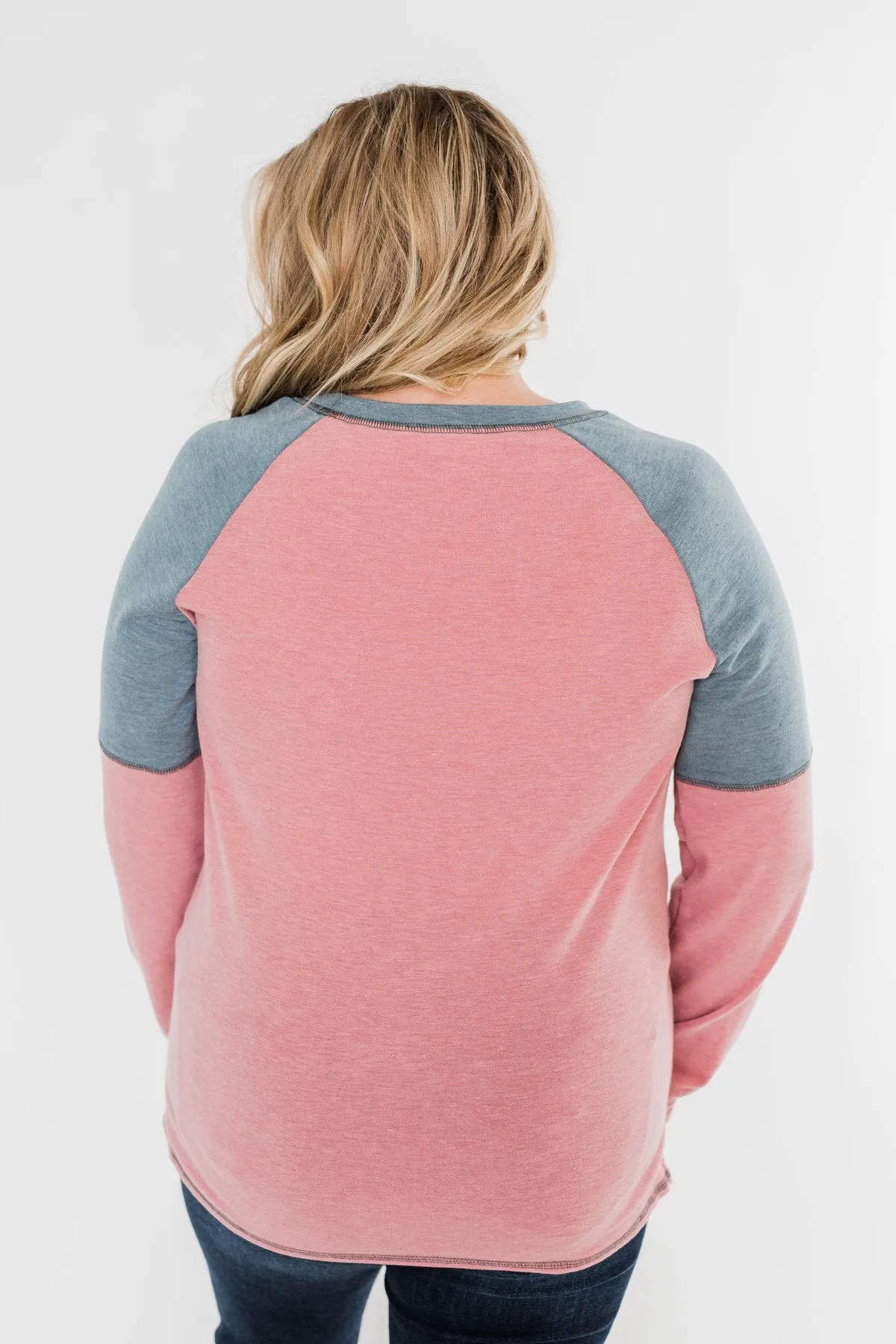 This Beautiful Feeling Raglan Top- Pink & Dusty Blue