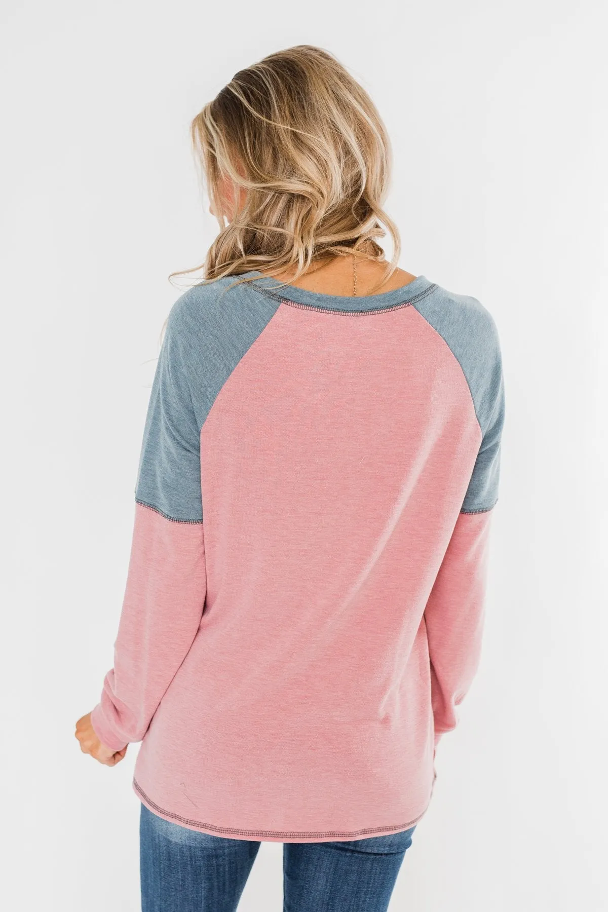 This Beautiful Feeling Raglan Top- Pink & Dusty Blue