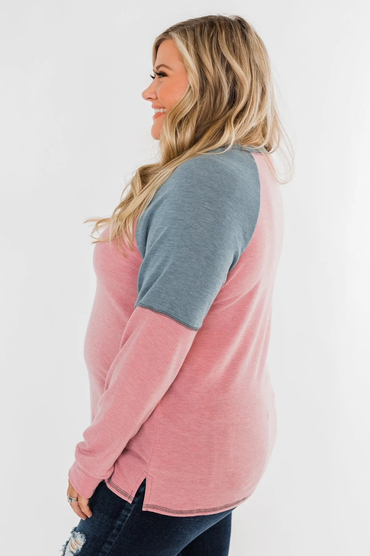 This Beautiful Feeling Raglan Top- Pink & Dusty Blue
