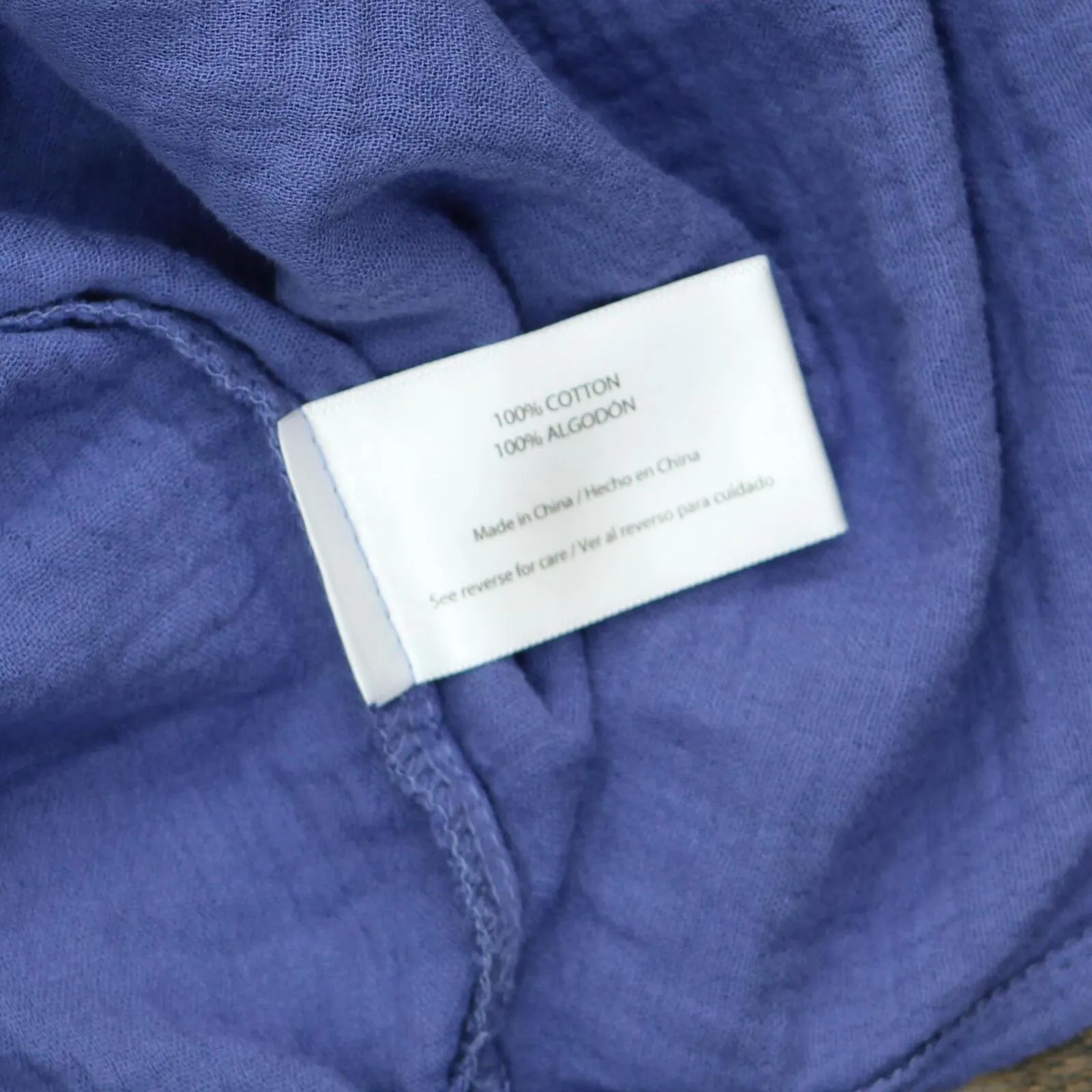 Three Dots Short Sleeve V-Neck Double Layer Cotton Gauze Shirt Periwinkle Blue L