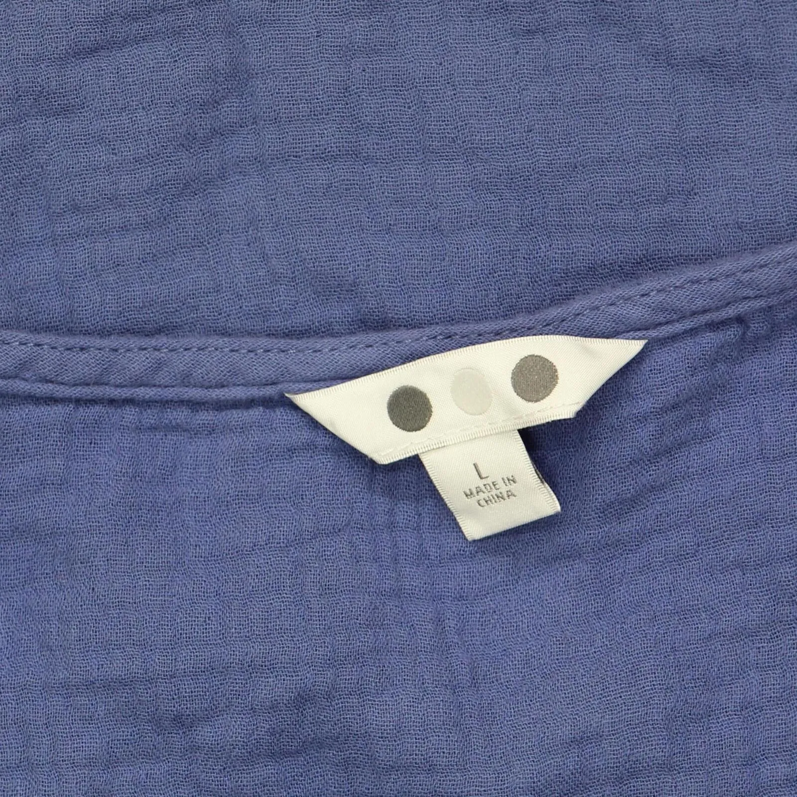 Three Dots Short Sleeve V-Neck Double Layer Cotton Gauze Shirt Periwinkle Blue L